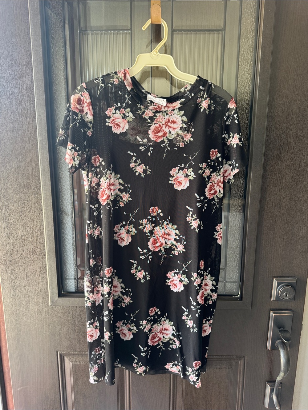 Full Tilt Black Midi Dress with Pink Floral Print
